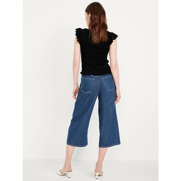 Old Navy Baggy Wide-Leg Culotte Jeans Womens 12 Blue Drapey Denim NEW - Picture 2 of 12